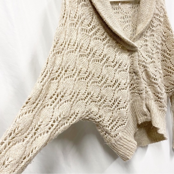 Free People Cream Wool Blend Open Knit Bat Sleeve Cardigan Sweater - Picture 5 of 9